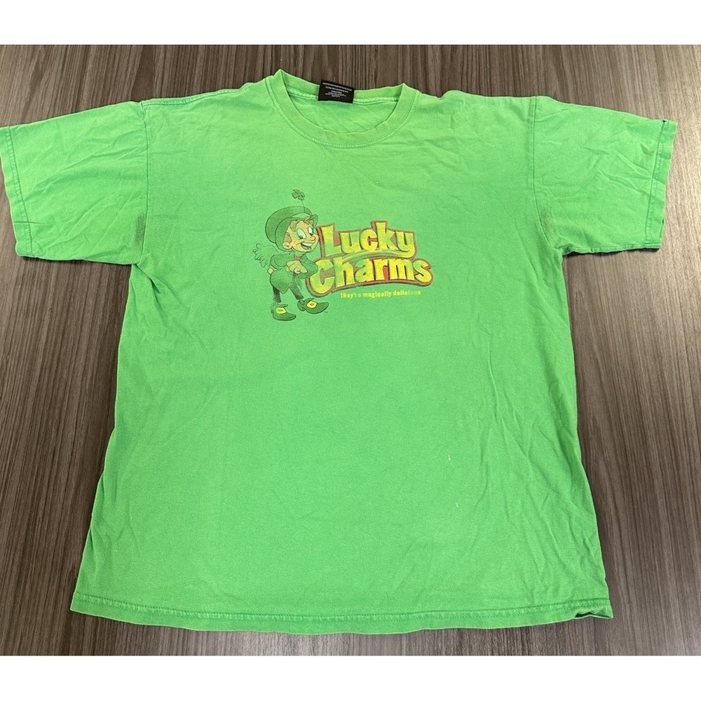 Vintage‎ Steve & Barrys T Shirt Large Green Lucky Charms Cereal Graphic Y2K
